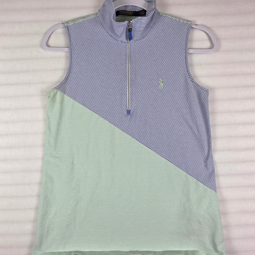 Polo Ralph Lauren Golf Top Womens M Blue Green Striped Sleeveless Preppy Twee